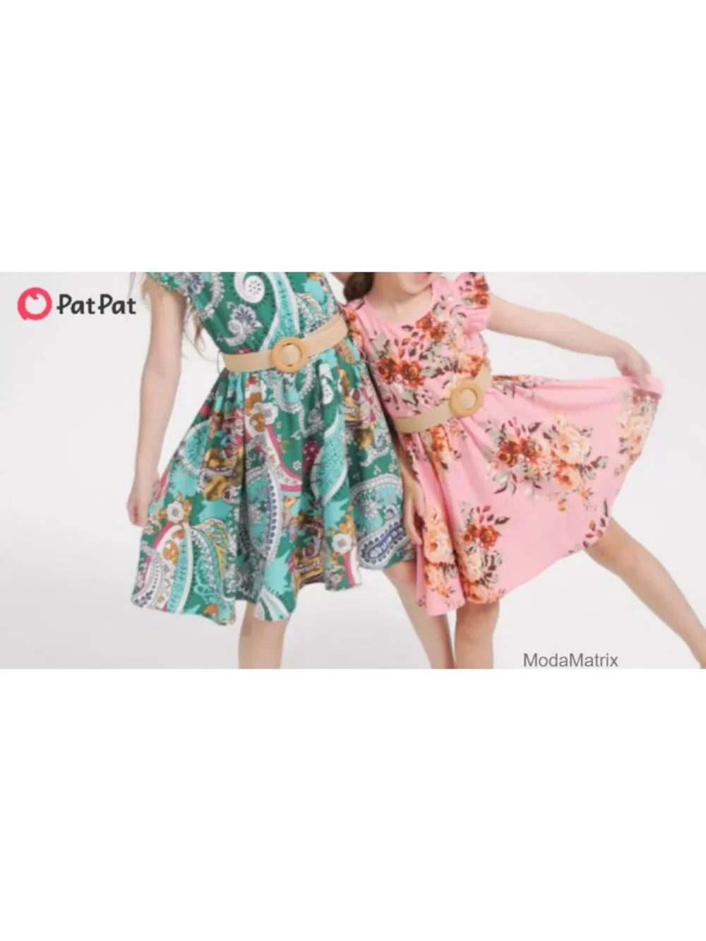 Boho Floral Swing Dress Ruffle Sleeve Braided Belt A-Line Twirl Dress